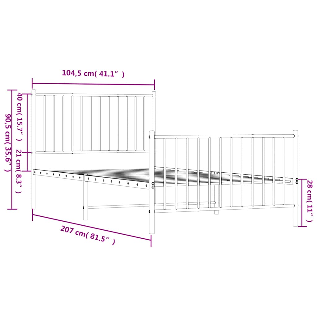 Metalni okvir kreveta uzglavlje i podnožje bijeli 100x200 cm