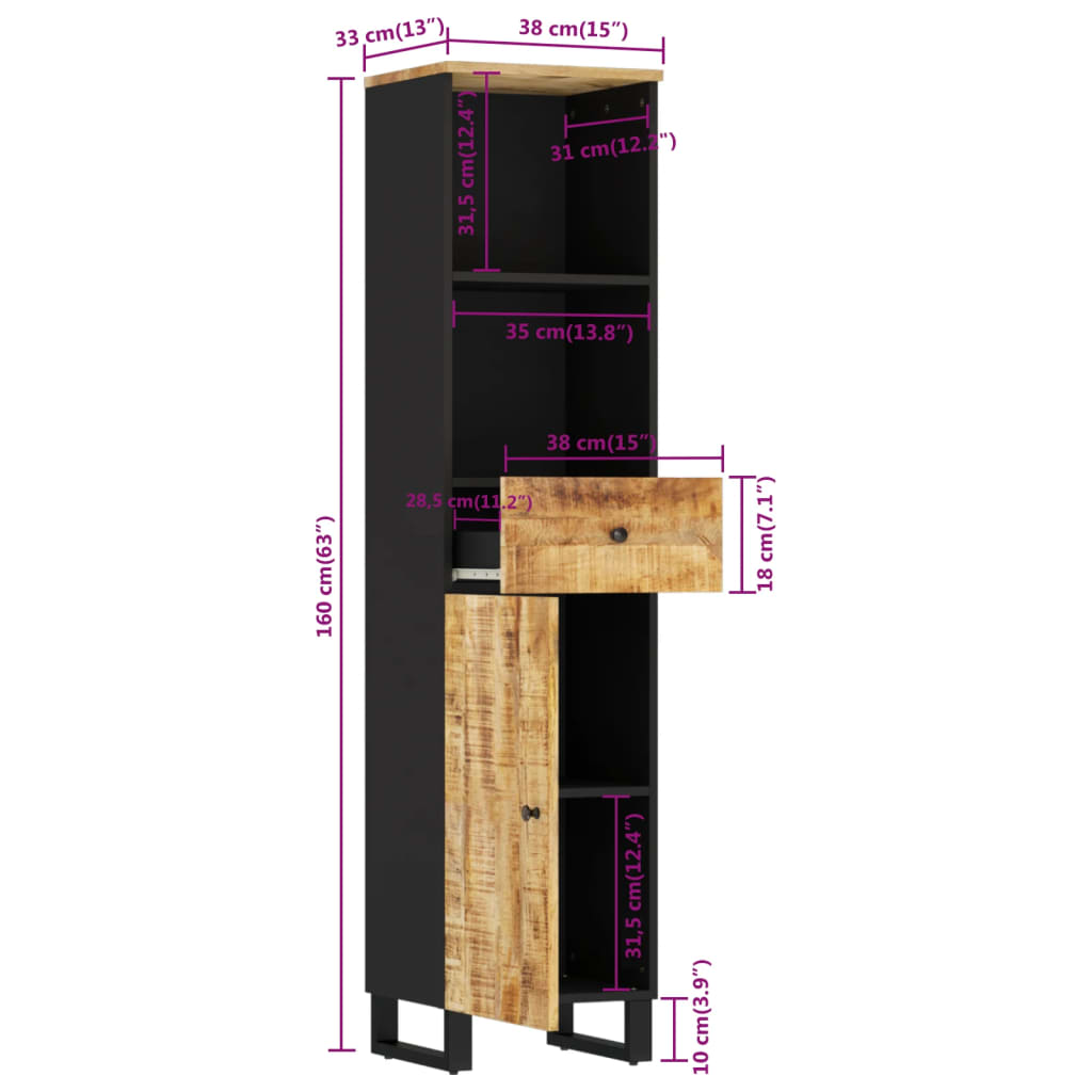 Kupaonski ormarić 38 x 33 x 160 cm od masivnog drva manga