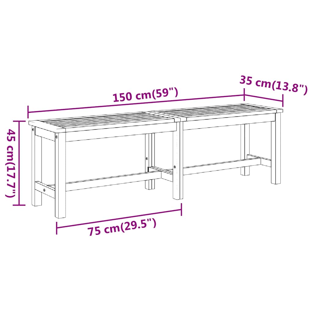 Vrtna klupa 150 x 35 x 45 cm od masivnog bagremovog drva