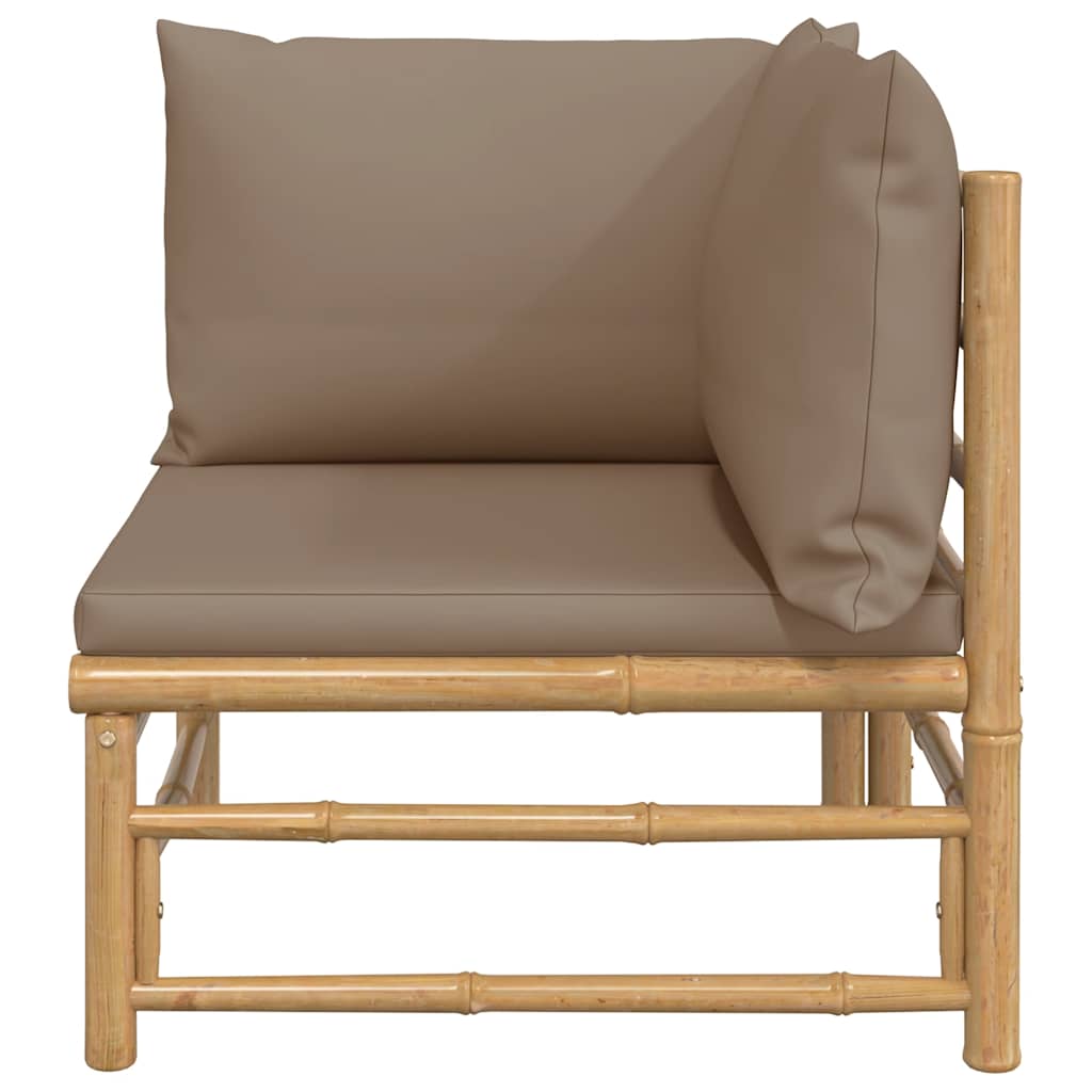 Kutna vrtna sofa od bambusa sa smeđesivim jastucima