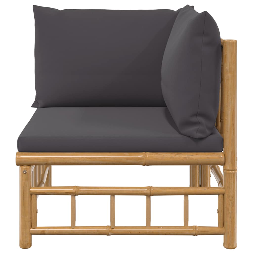 Kutna vrtna sofa od bambusa s tamnosivim jastucima