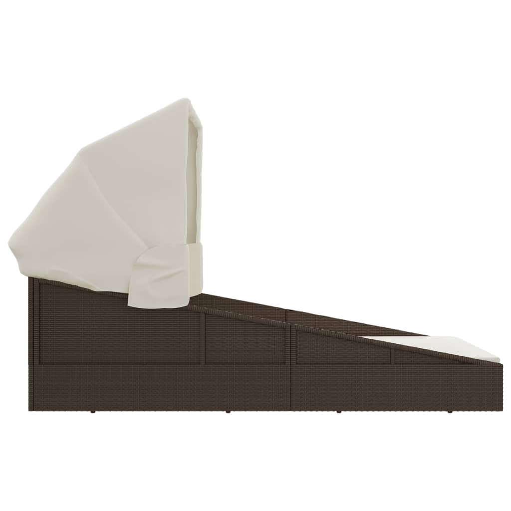 Ležaj za sunčanje s krovom smeđi 200 x 114 x 128 cm poliratan