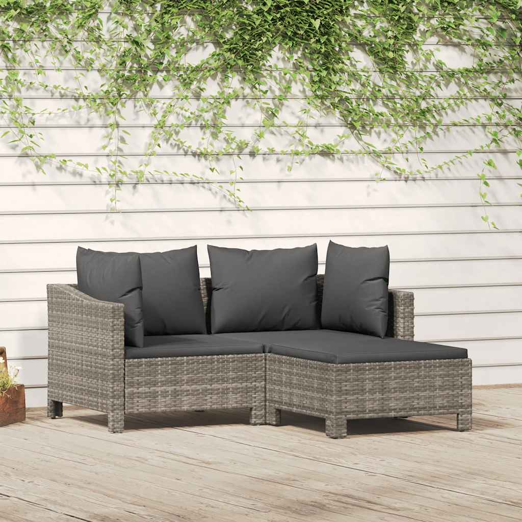 3-dijelna vrtna garnitura od poliratana s jastucima siva