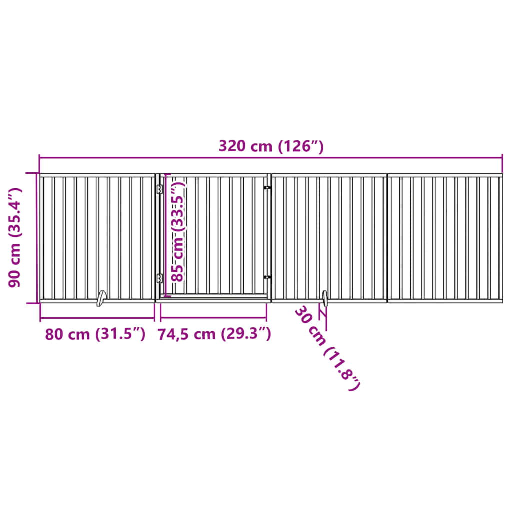 Vrata za pse s vratašcima 4 panela sklopiva 320 cm drvo topole
