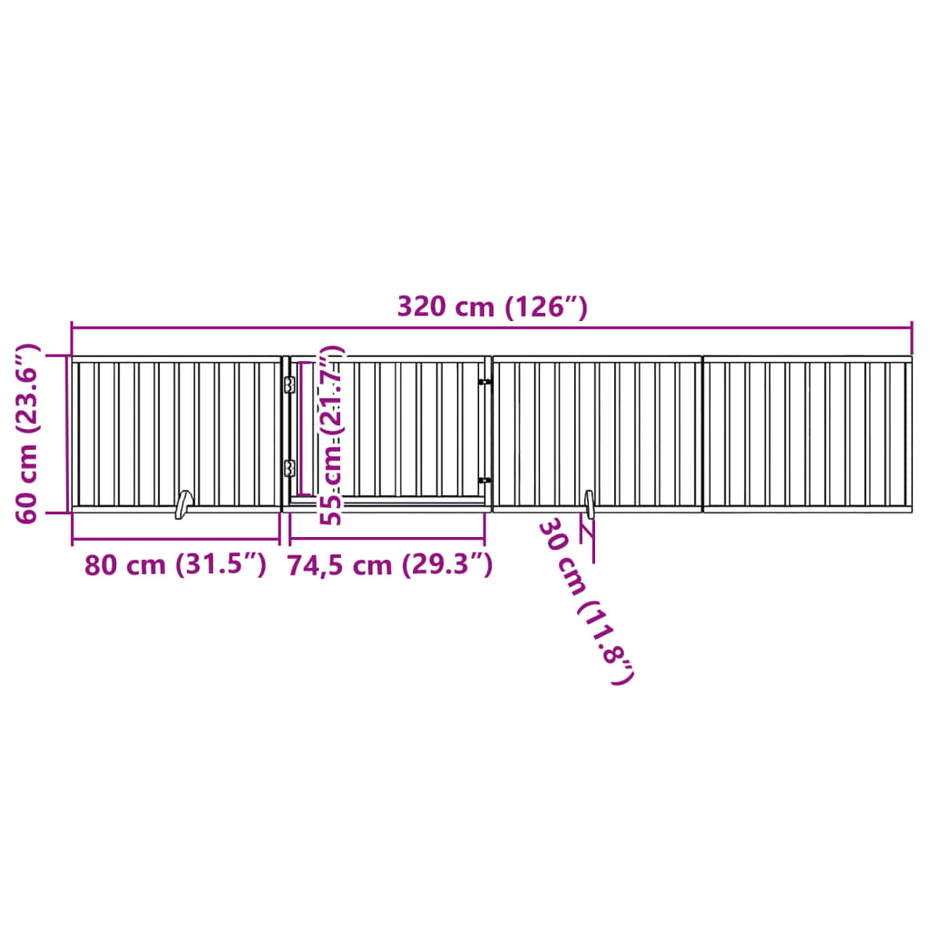 Vrata za pse s vratašcima 4 panela sklopiva 320 cm drvo topole