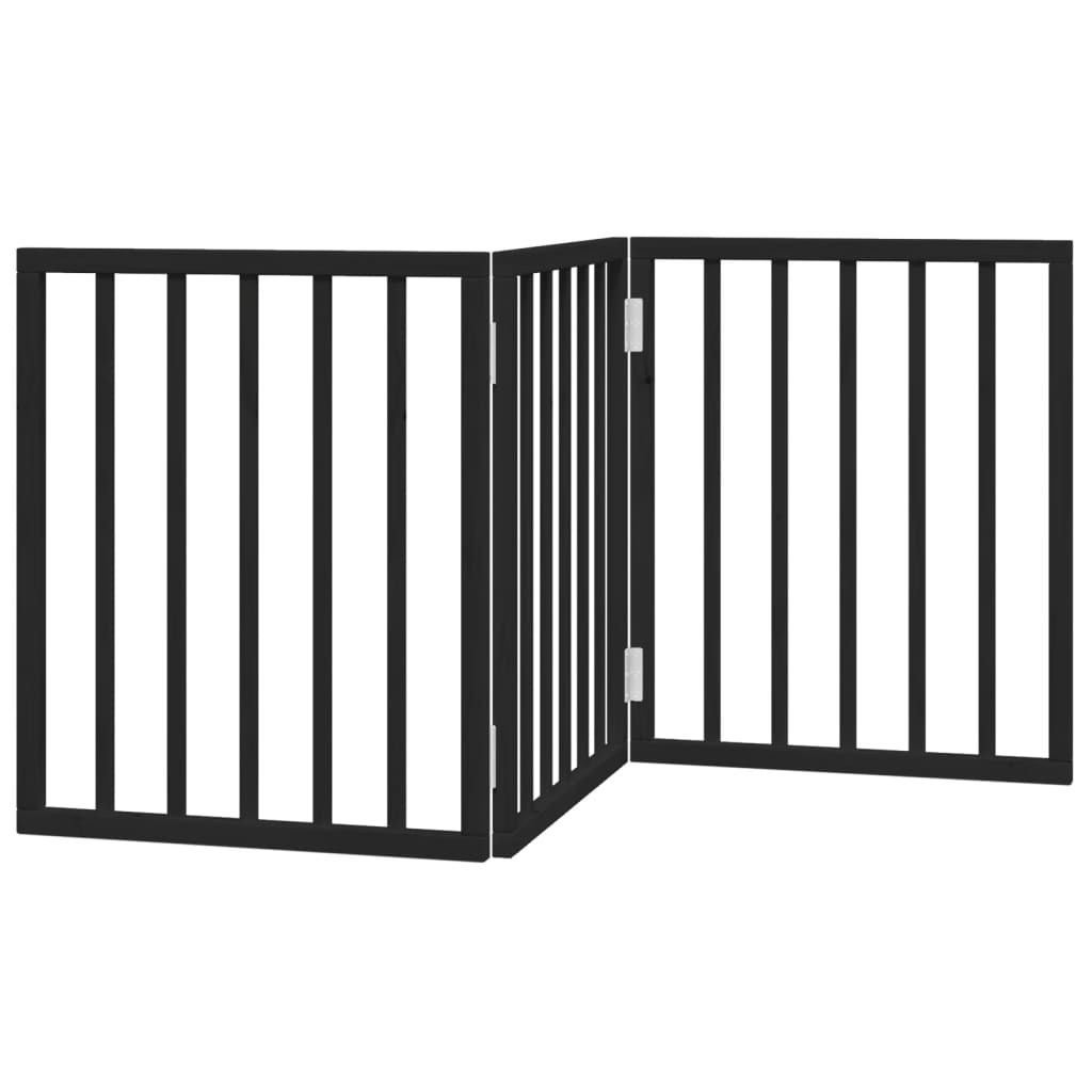 Vrata za pse s 3 panela sklopiva crna 150 cm od drva topole