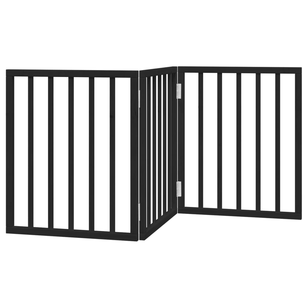 Vrata za pse s 3 panela sklopiva crna 150 cm od drva topole
