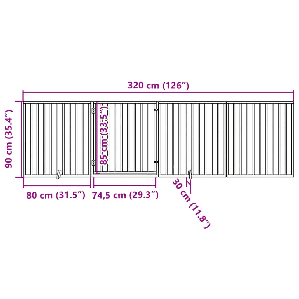 Vrata za pse s vratašcima 4 panela sklopiva 320 cm drvo topole