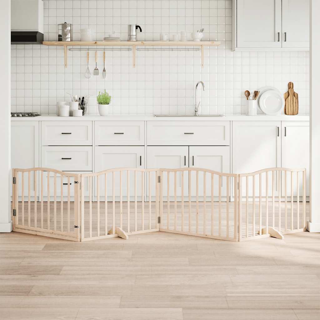 Vrata za pse s vratašcima 4 panela sklopiva 320 cm drvo topole Smeđa 80 x 60 x 2 cm