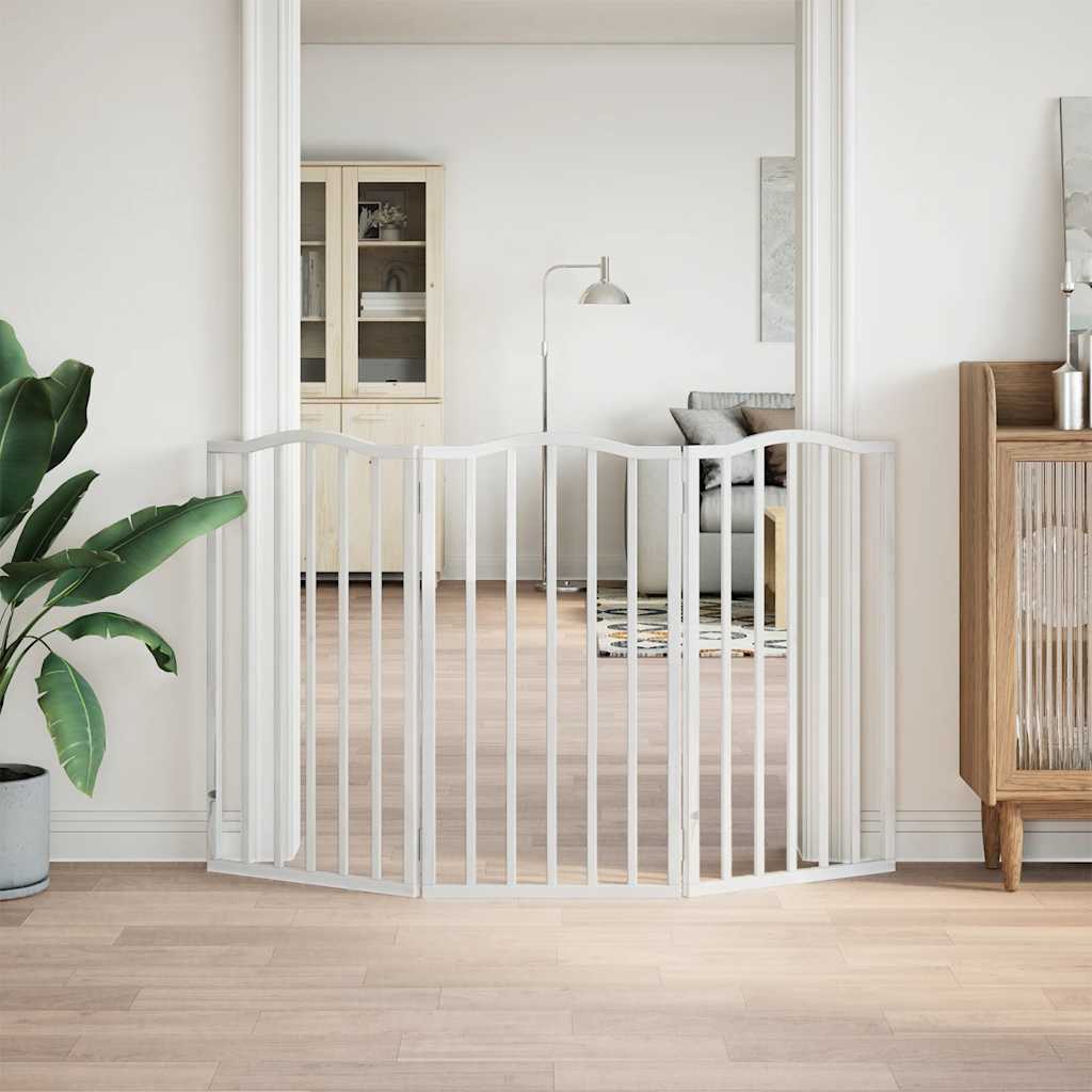 Vrata za pse s 3 panela sklopiva bijela 150 cm od drva topole
