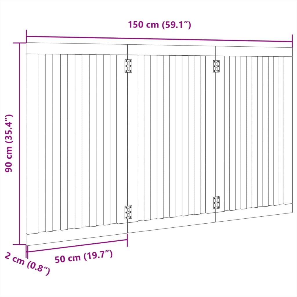 Vrata za pse s 3 panela sklopiva crna 150 cm od drva topole