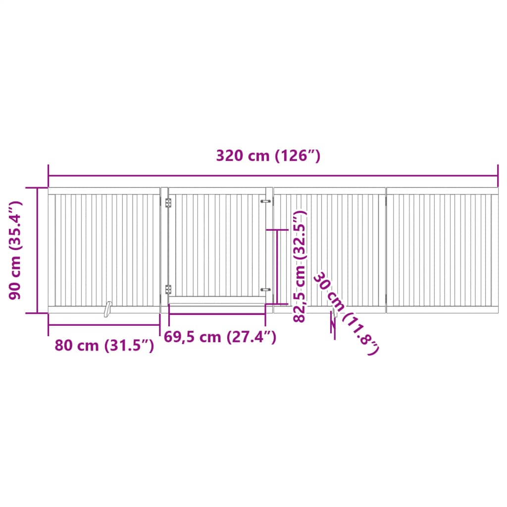 Vrata za pse s vratašcima 4 panela sklopiva 320 cm drvo topole