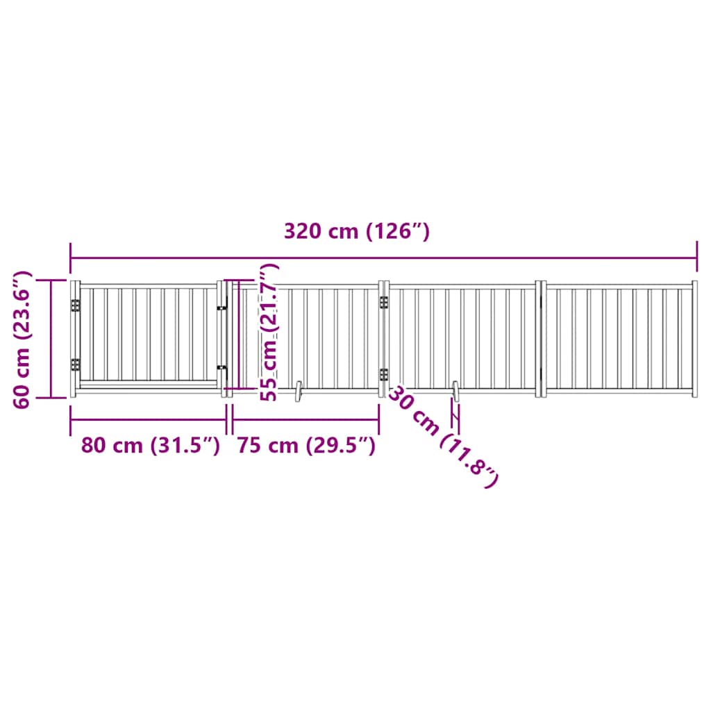 Vrata za pse s vratima sklopiva 4 panela 320cm masivna jelovina