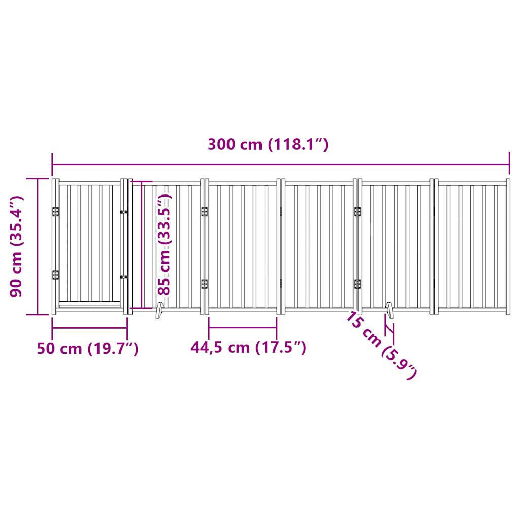 Vrata za pse s vratima sklopiva 6 panela bijela 300 cm