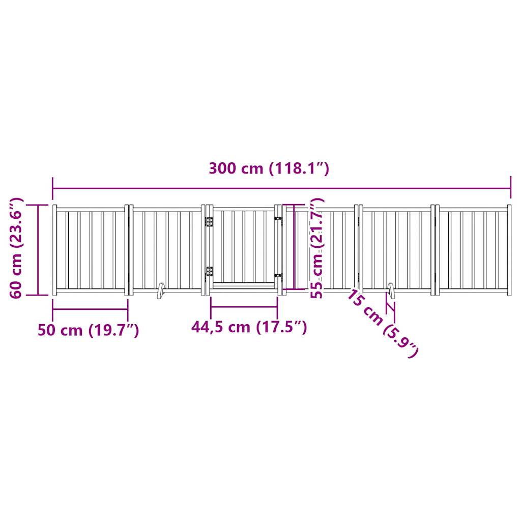 Vrata za pse s vratima sklopiva 6 panela crna 300 cm