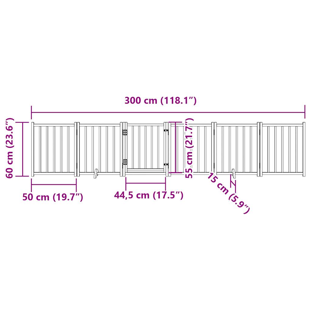 Vrata za pse s vratima sklopiva 6 panela smeđi hrast 300 cm