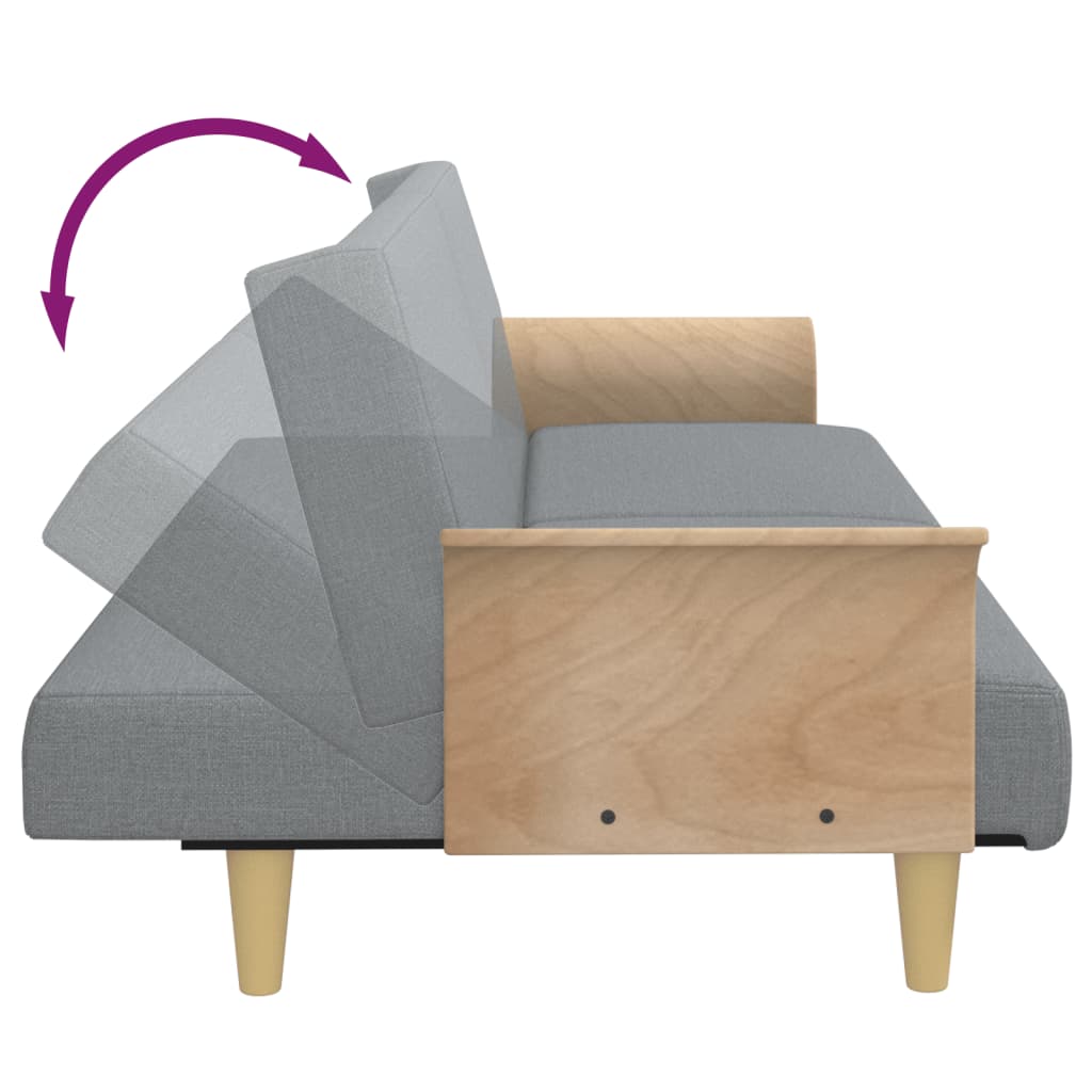Kauč na razvlačenje s naslonima za ruke svjetlosivi od tkanine