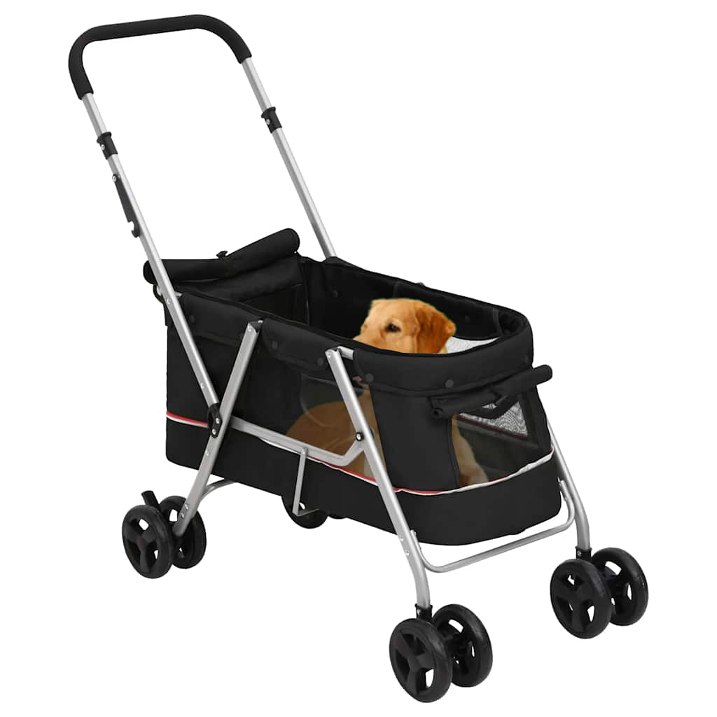 Sklopiva kolica za pse crna 100 x 49 x 96 cm od lanene tkanine