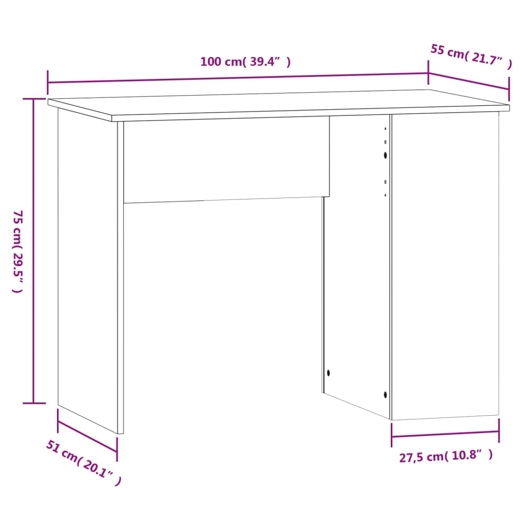 Radni stol crni 100 x 55 x 75 cm od konstruiranog drva