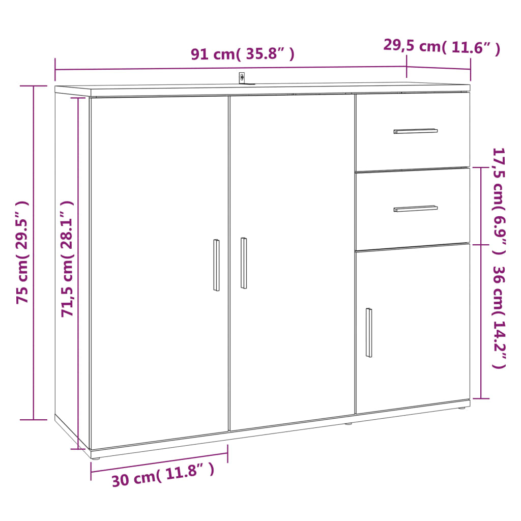 Komoda boja sivog hrasta 91x29,5x75 cm od konstruiranog drva