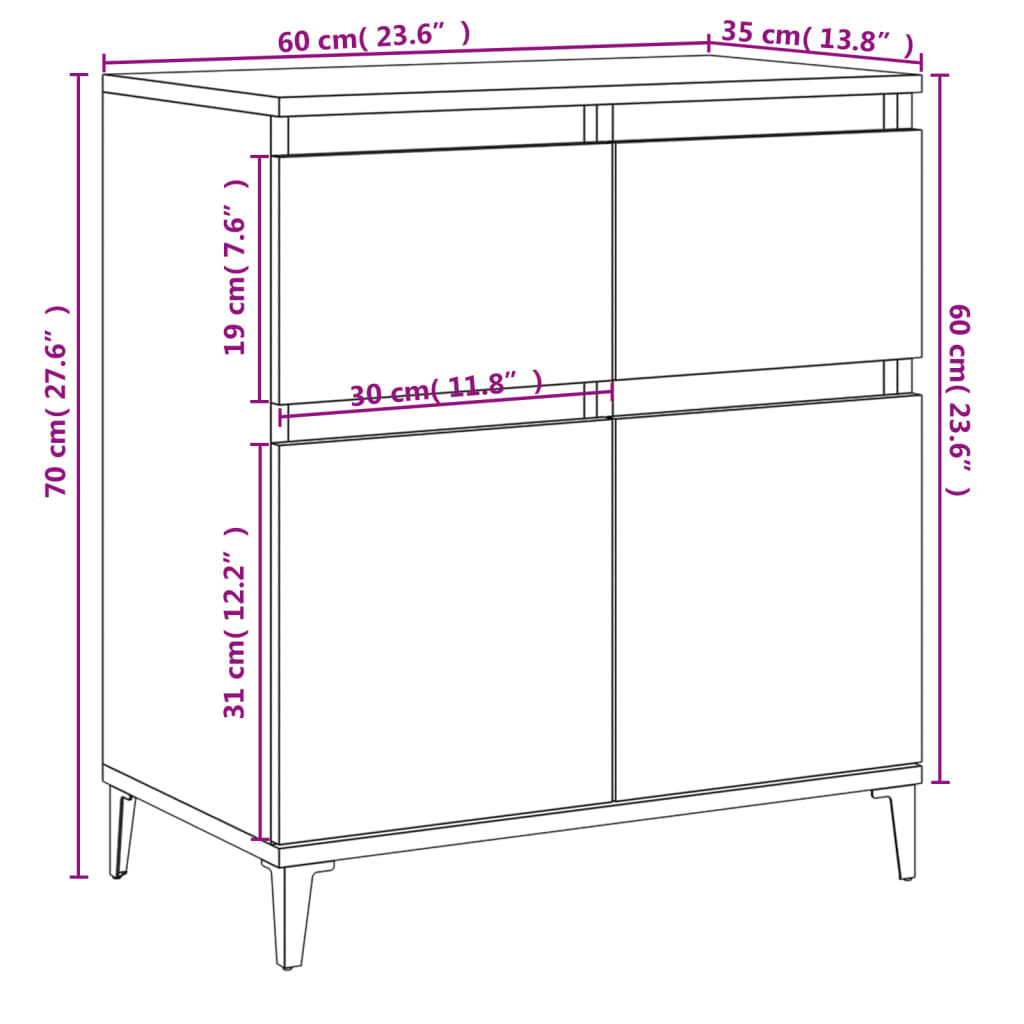 Komoda boja dimljenog hrasta 60 x 35 x 70 cm konstruirano drvo