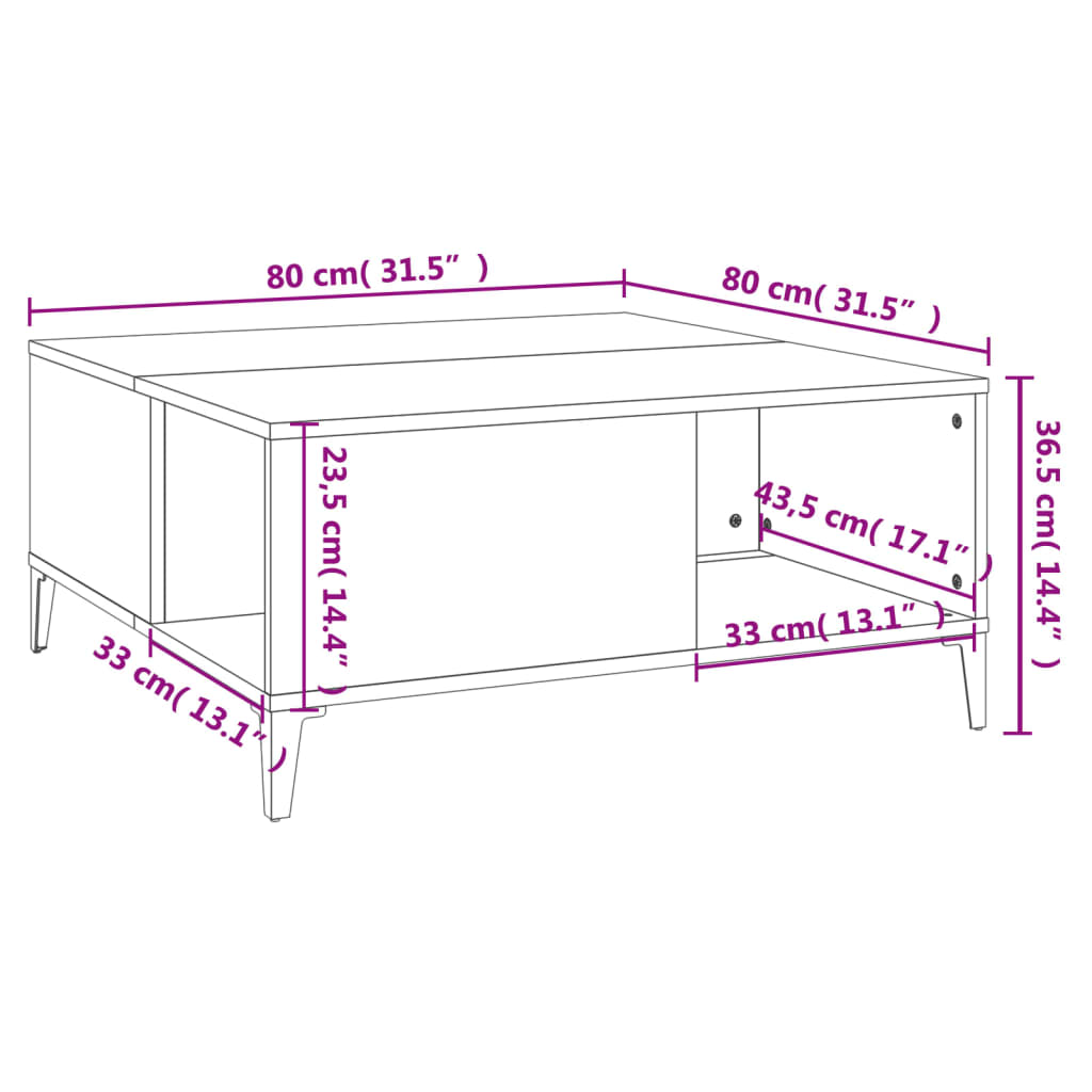 Stolić za kavu boja hrasta 80 x 80 x 36,5 cm konstruirano drvo
