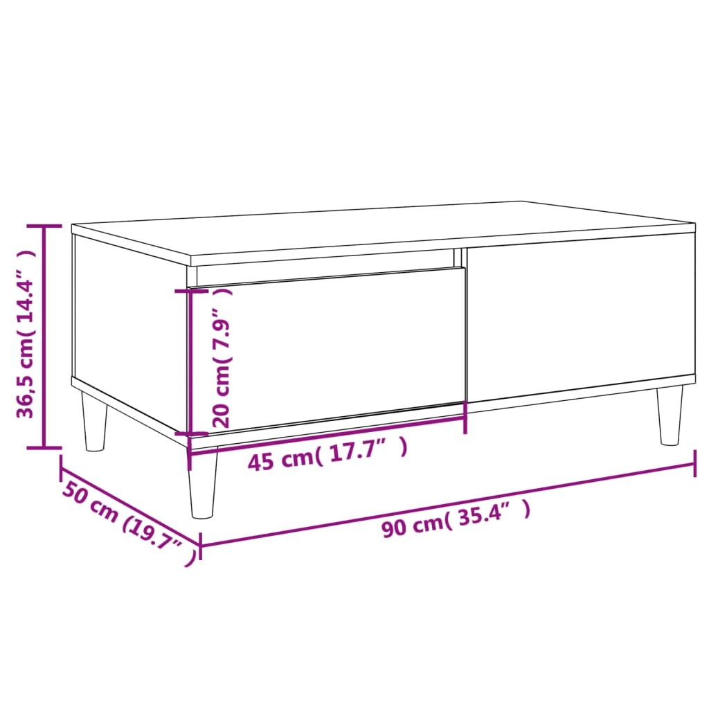 Stolić za kavu boja hrasta 90x50x36,5 cm konstruirano drvo