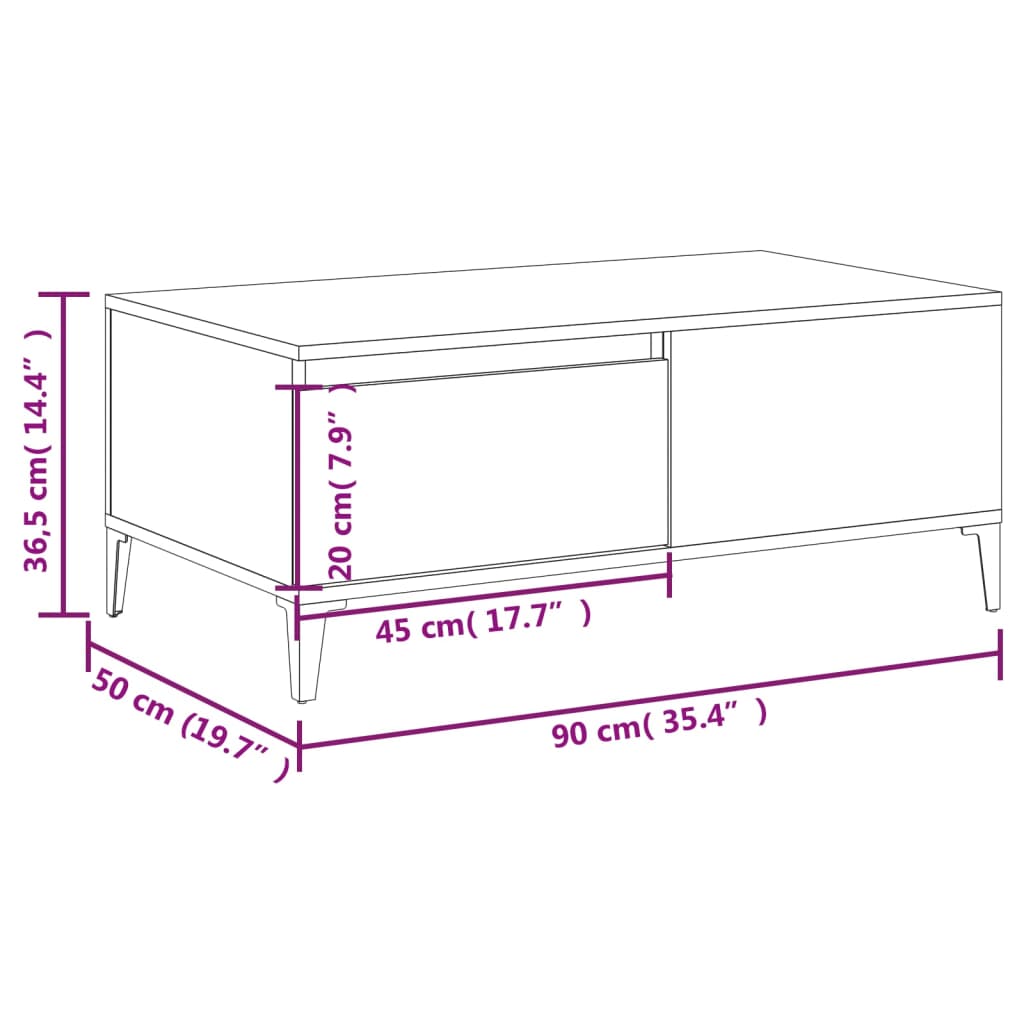 Stolić za kavu bijeli 90 x 50 x 36,5 cm od konstruiranog drva