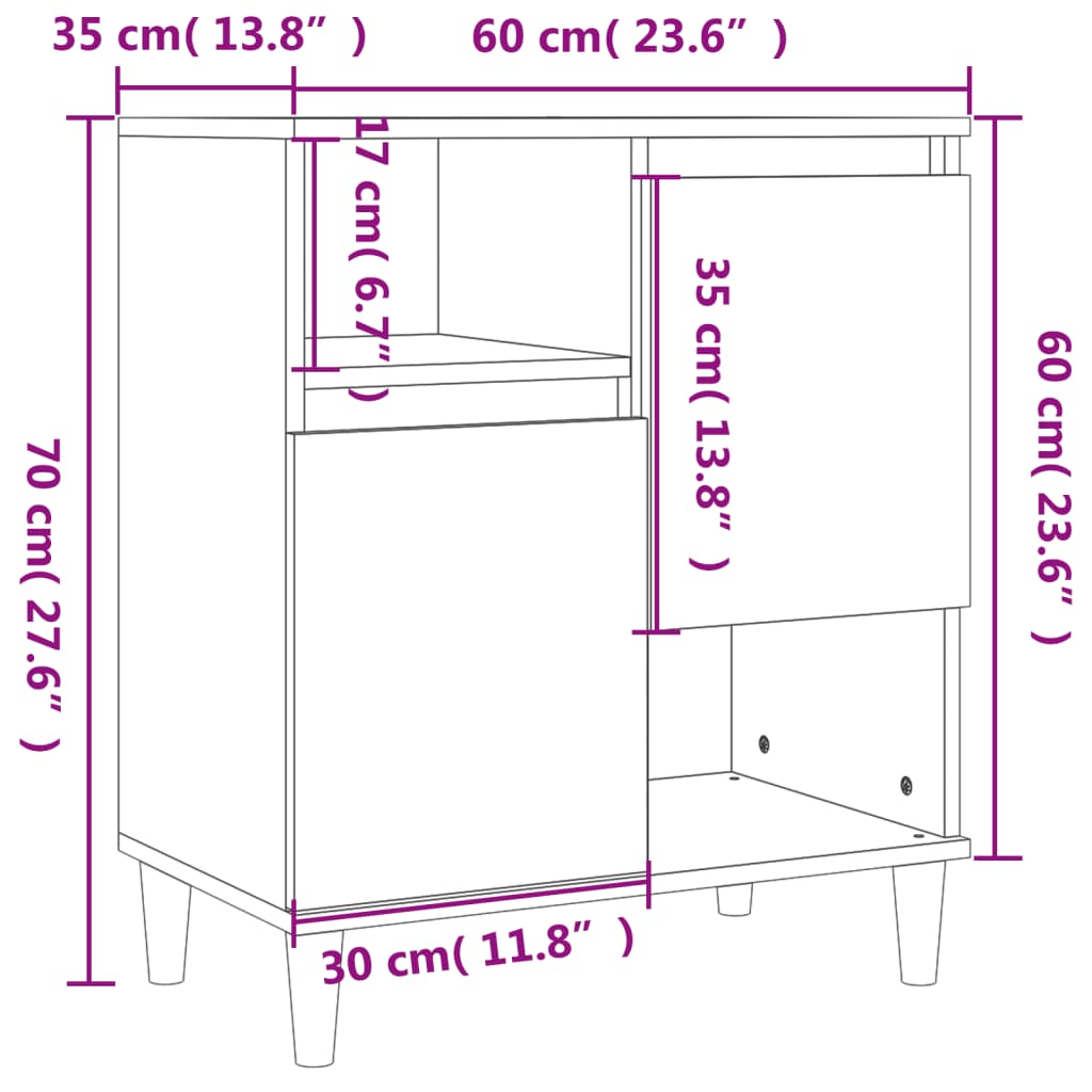 Komoda boja dimljenog hrasta 60 x 35 x 70 cm konstruirano drvo