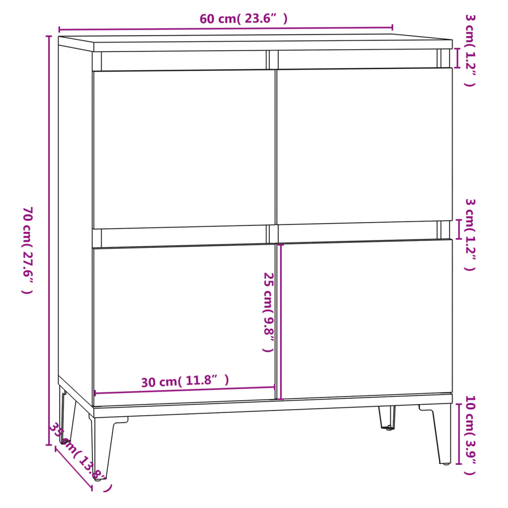 Komoda boja dimljenog hrasta 60 x 35 x 70 cm konstruirano drvo