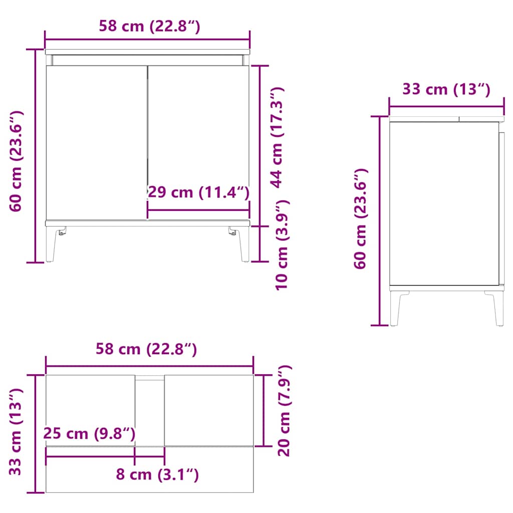 Ormarić za umivaonik bijeli 58 x 33 x 60 cm konstruirano drvo