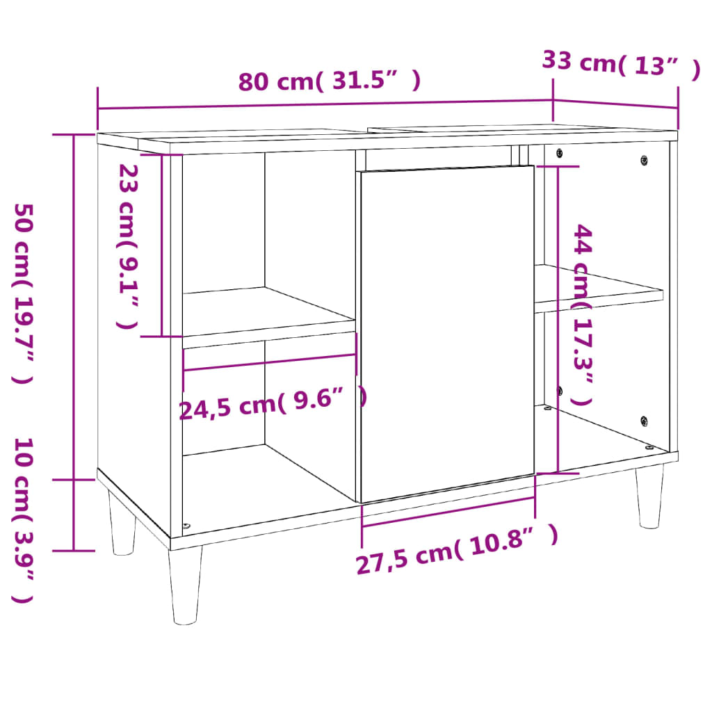 Ormarić za umivaonik crni 80 x 33 x 60 cm konstruirano drvo