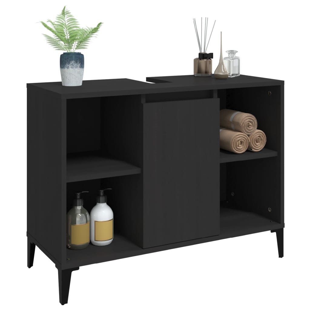 Ormarić za umivaonik crni 80 x 33 x 60 cm konstruirano drvo