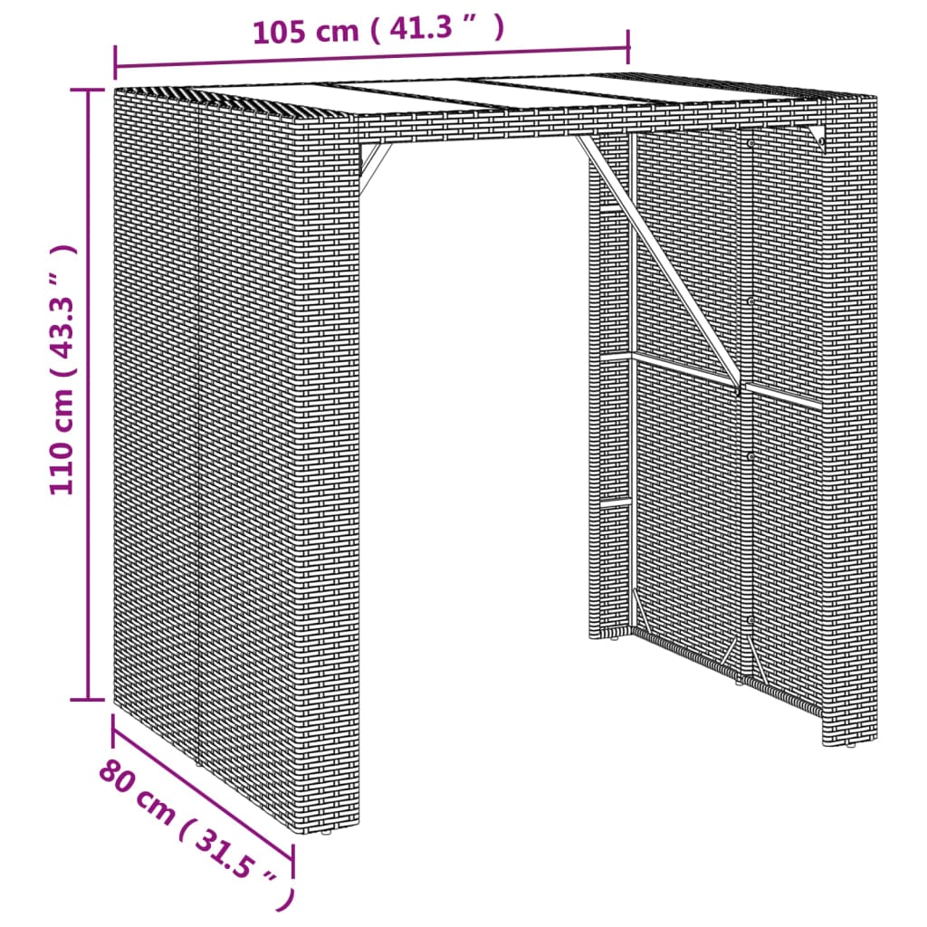 Barski stol sa staklenom pločom sivi 105x80x110 cm poliratan