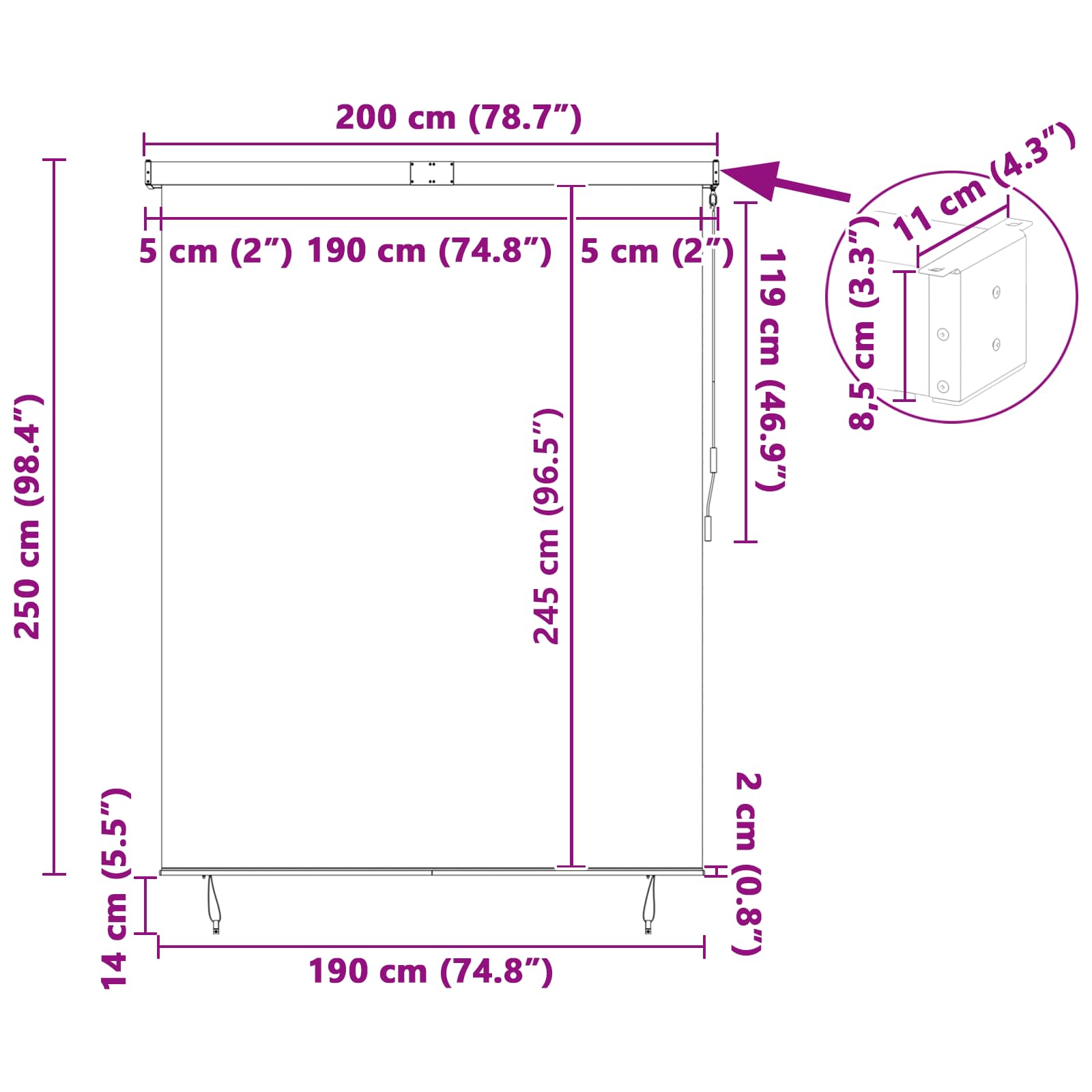 Rolo zavjesa Plava i bijela 200 x 250 cm Tkanina i aluminij