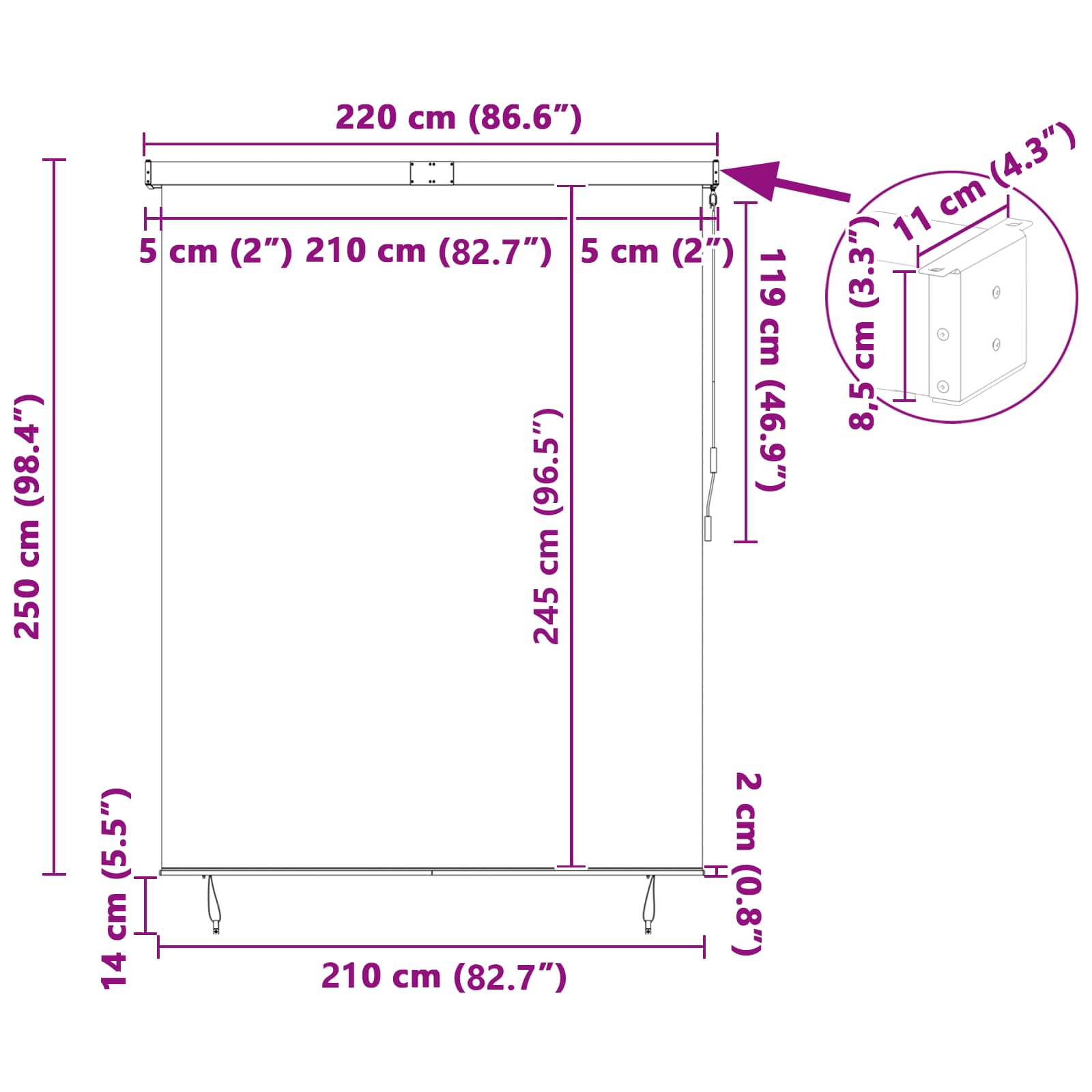 Rolo zavjesa Antracit 200 x 250 cm Tkanina i aluminij