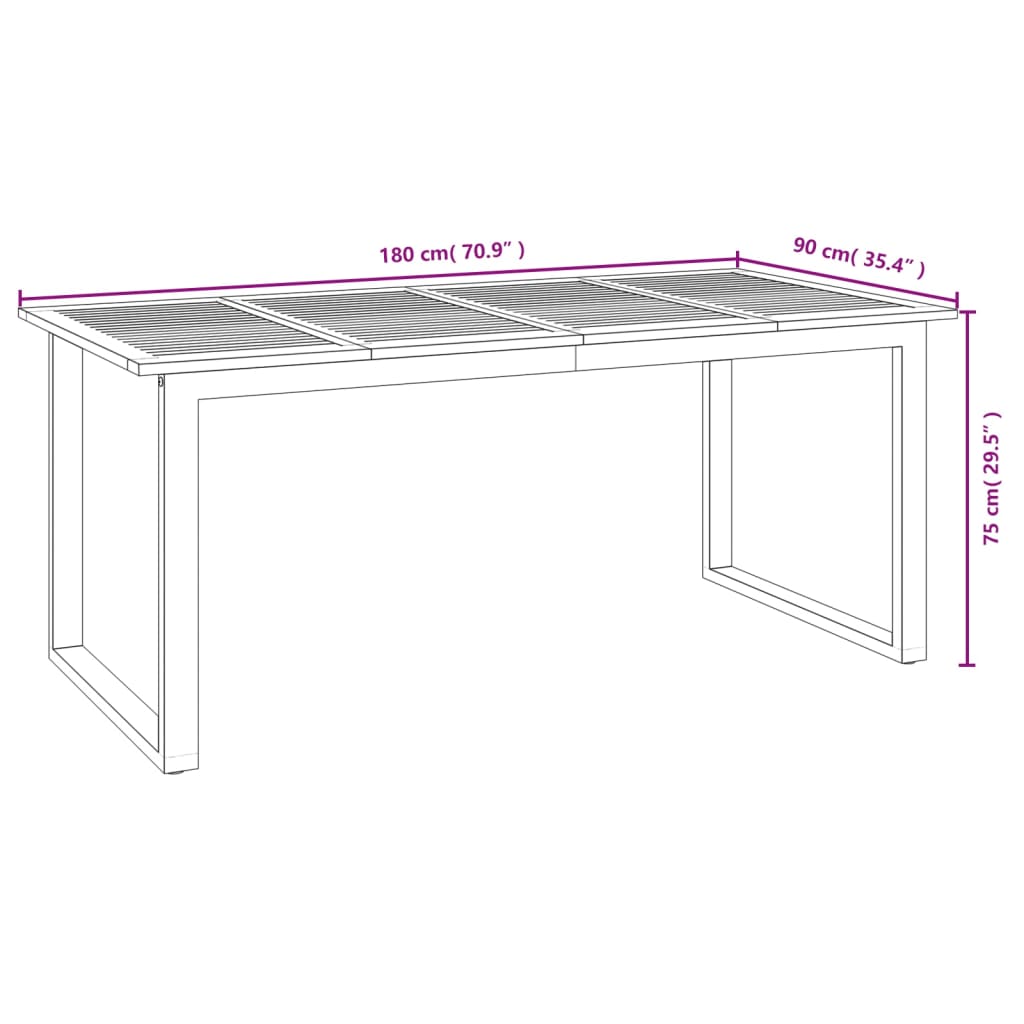 Vrtni stol s U-nogama 180 x 90 x 75 cm od masivnog drva bagrema