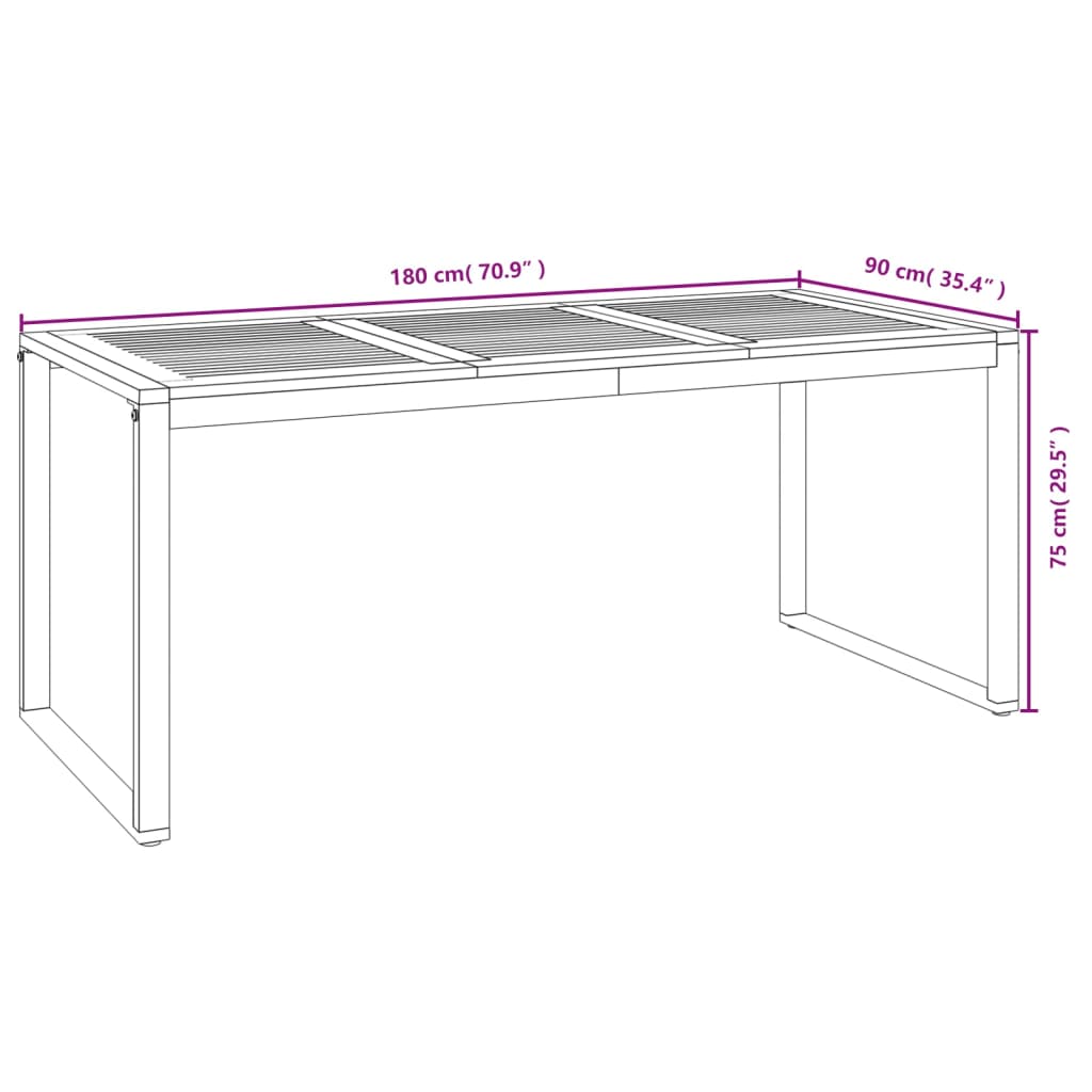 Vrtni stol s U-nogama 180 x 90 x 75 cm od masivnog drva bagrema