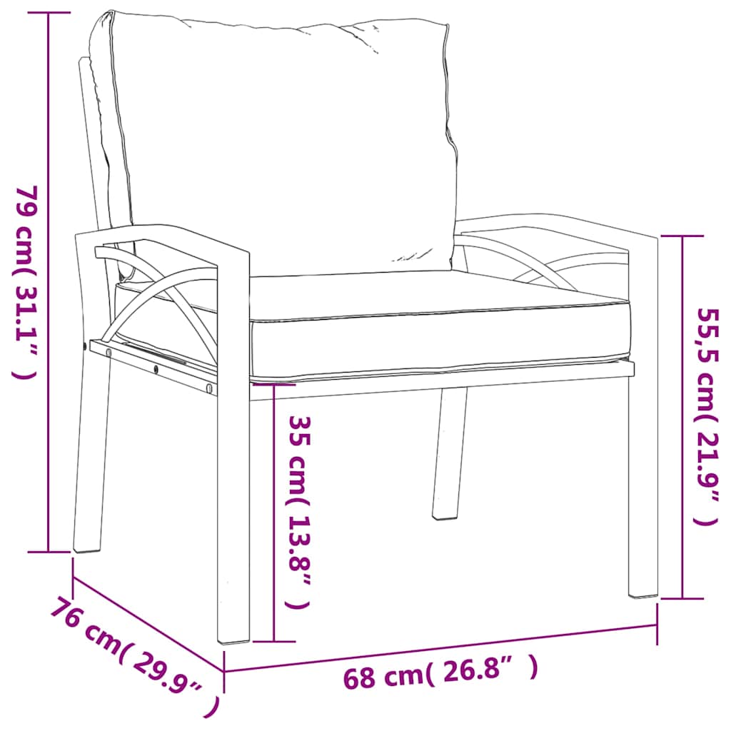 Vrtna stolica sa sivim jastucima 68 x 76 x 79 cm čelična
