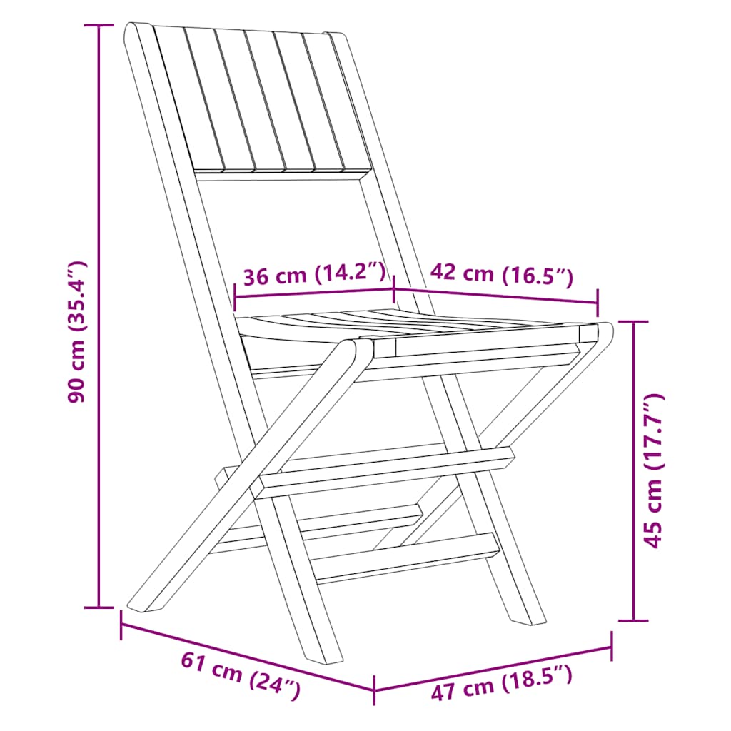 Sklopive vrtne stolice 2 kom 47x61x90 cm od masivne tikovine