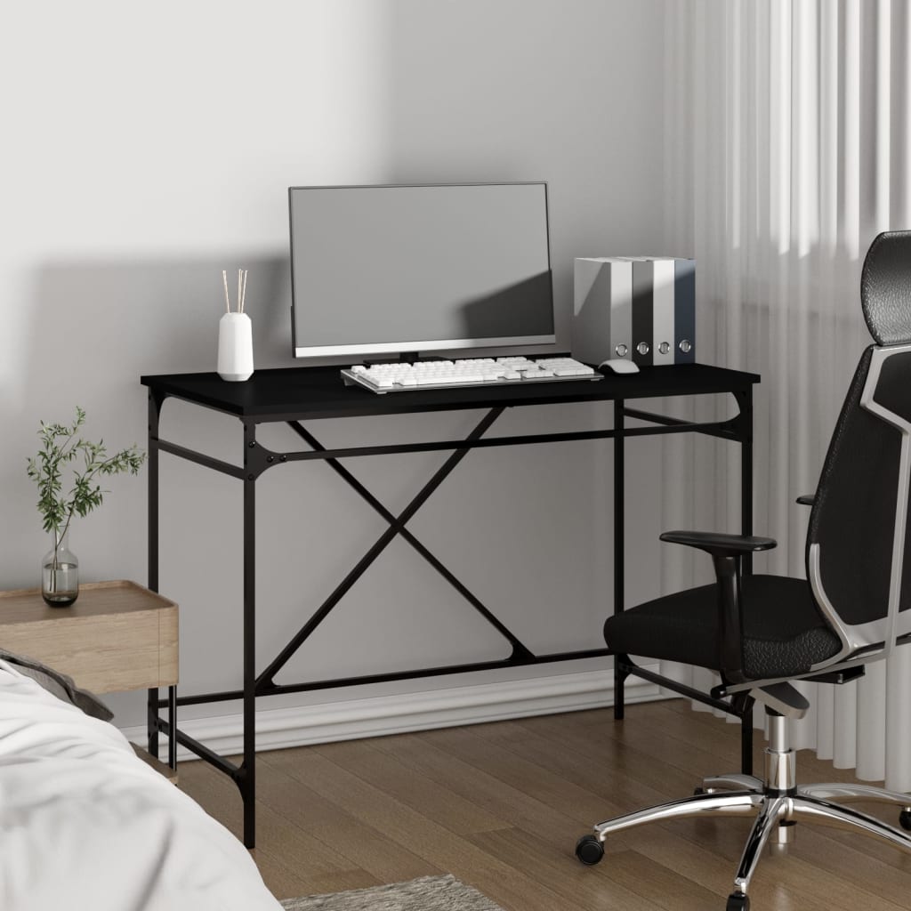 Radni stol crni 100 x 50 x 75 cm konstruirano drvo i željezo