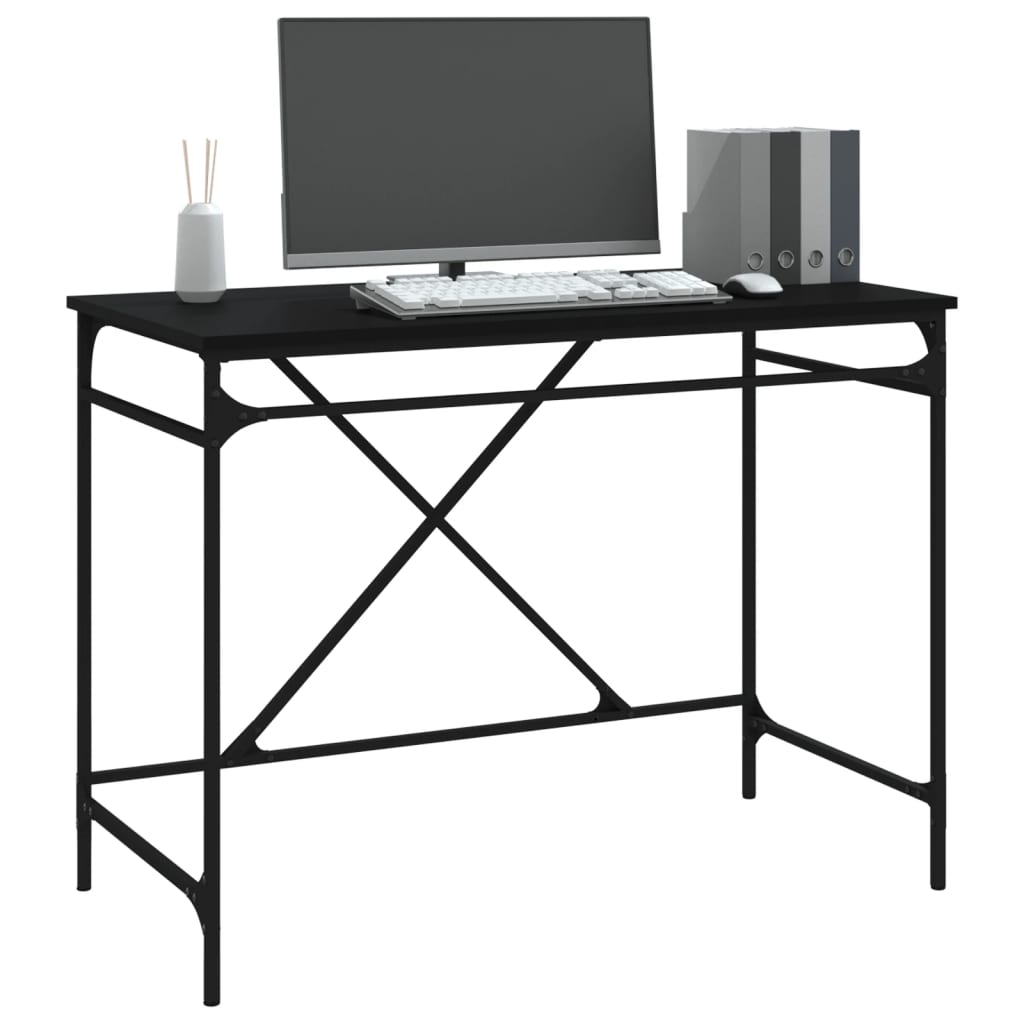 Radni stol crni 100 x 50 x 75 cm konstruirano drvo i željezo