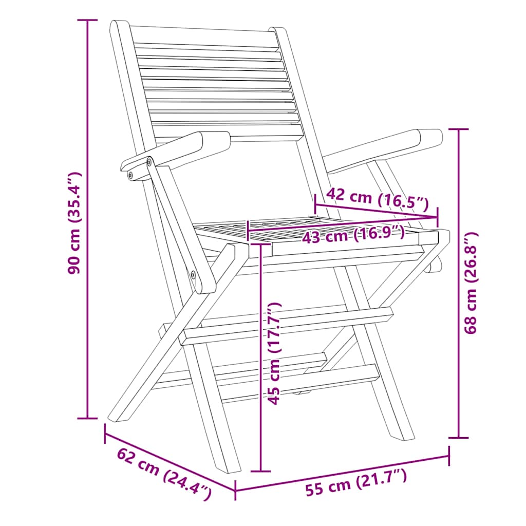 Sklopive vrtne stolice 6 kom 55x62x90 cm od masivne tikovine