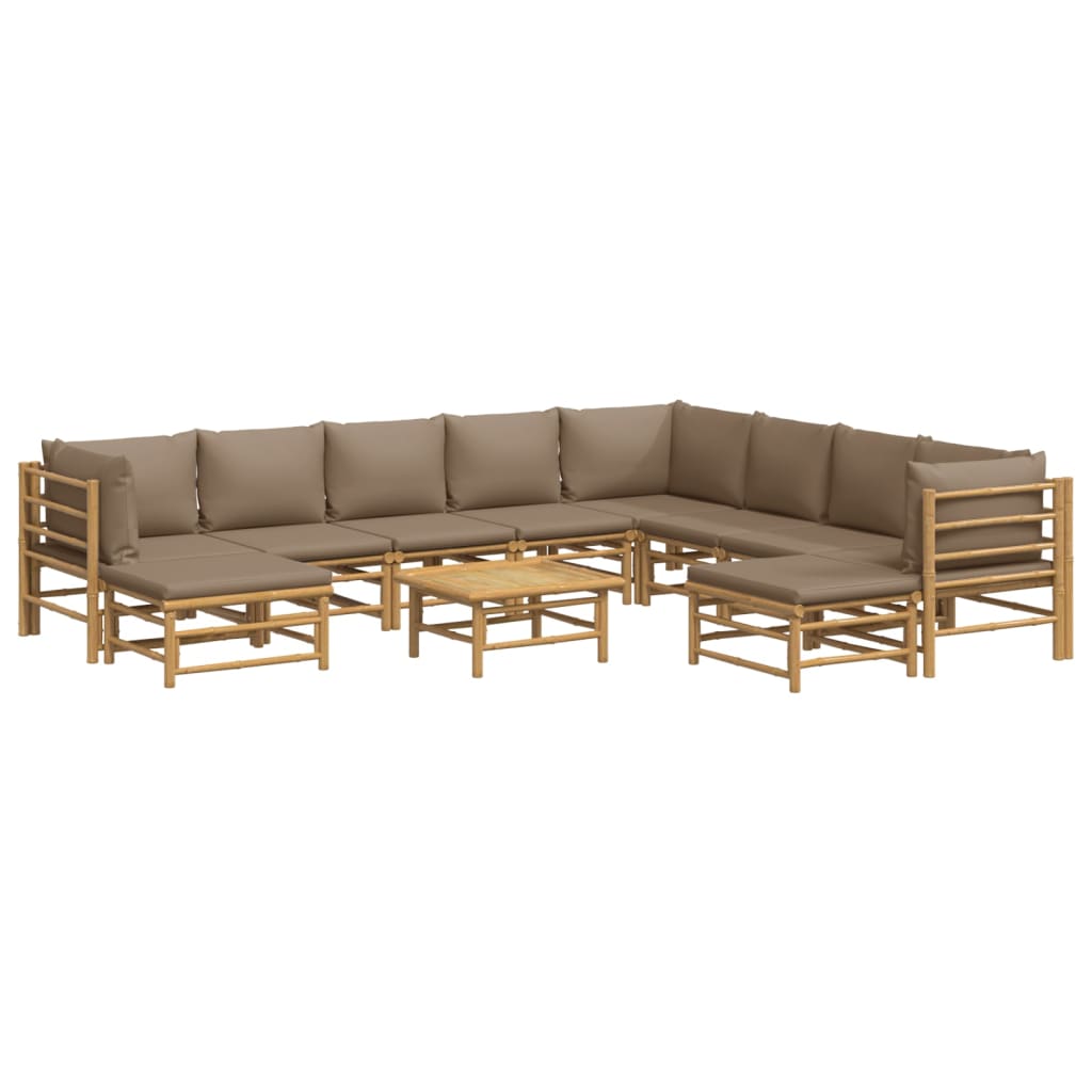 11-dijelna vrtna garnitura od bambusa sa smeđesivim jastucima