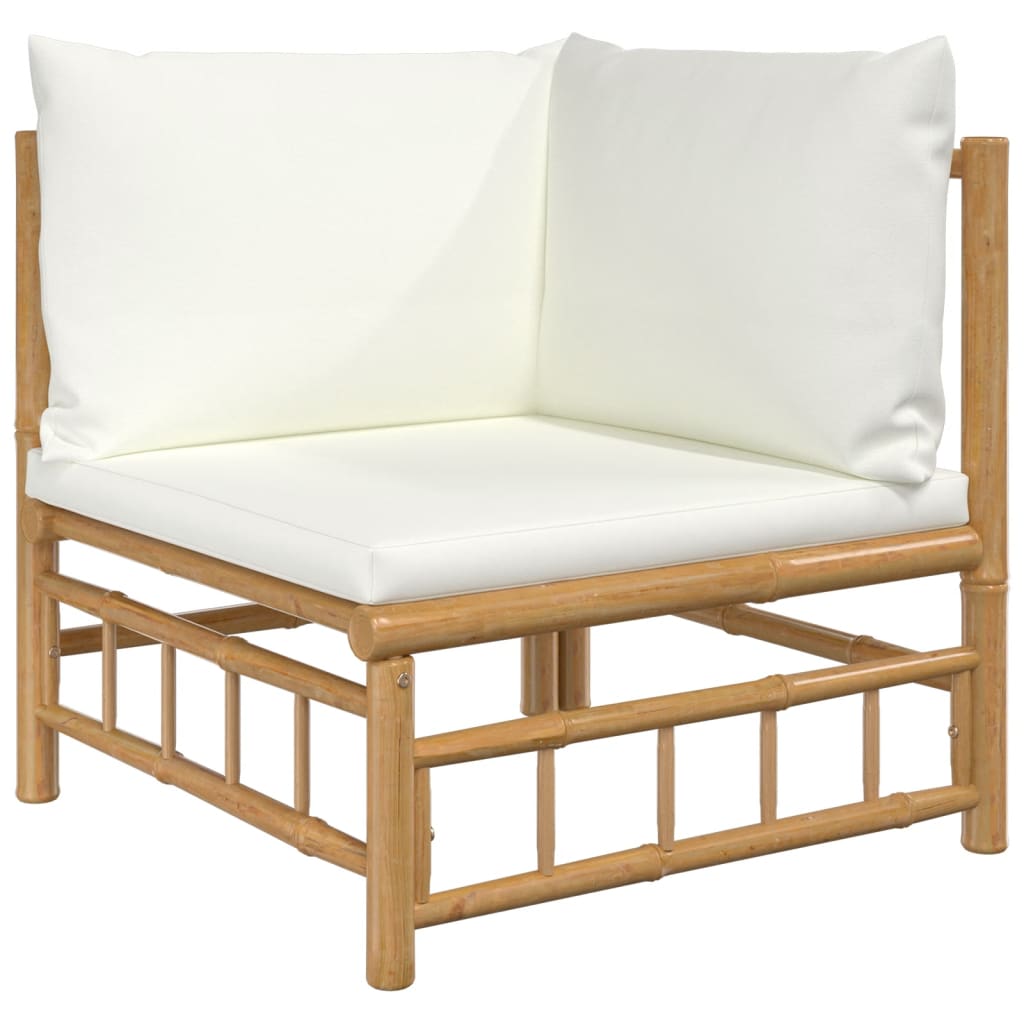Kutne vrtne sofe s krem bijelim jastucima 2 kom od bambusa