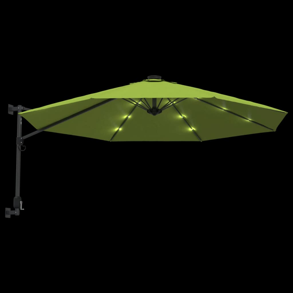 Zidni suncobran s LED svjetlima svjetlozeleni 290 cm