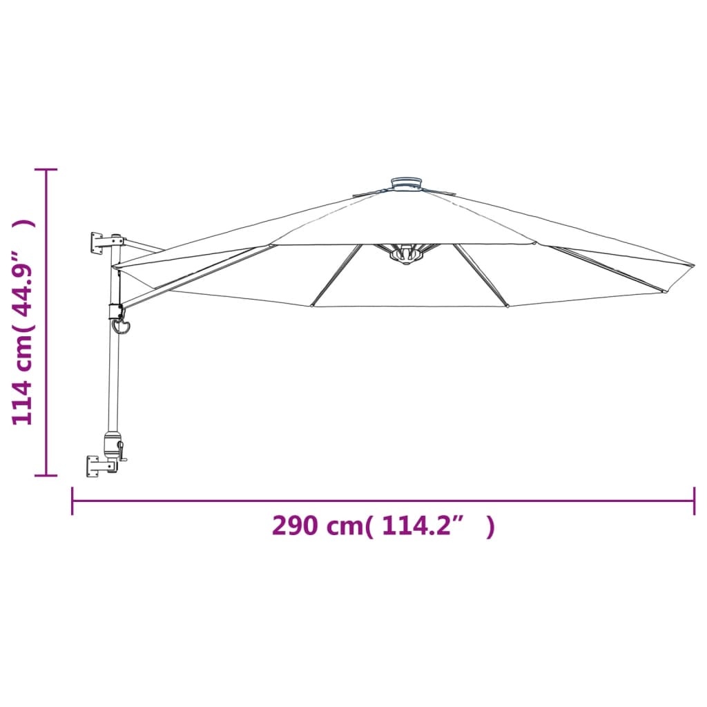 Zidni suncobran s LED svjetlima svjetlozeleni 290 cm