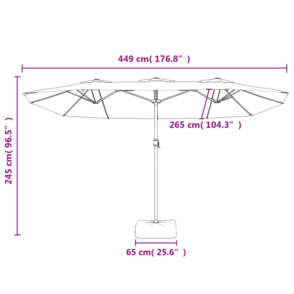Dvostruki vrtni suncobran bordo 449 x 265 cm
