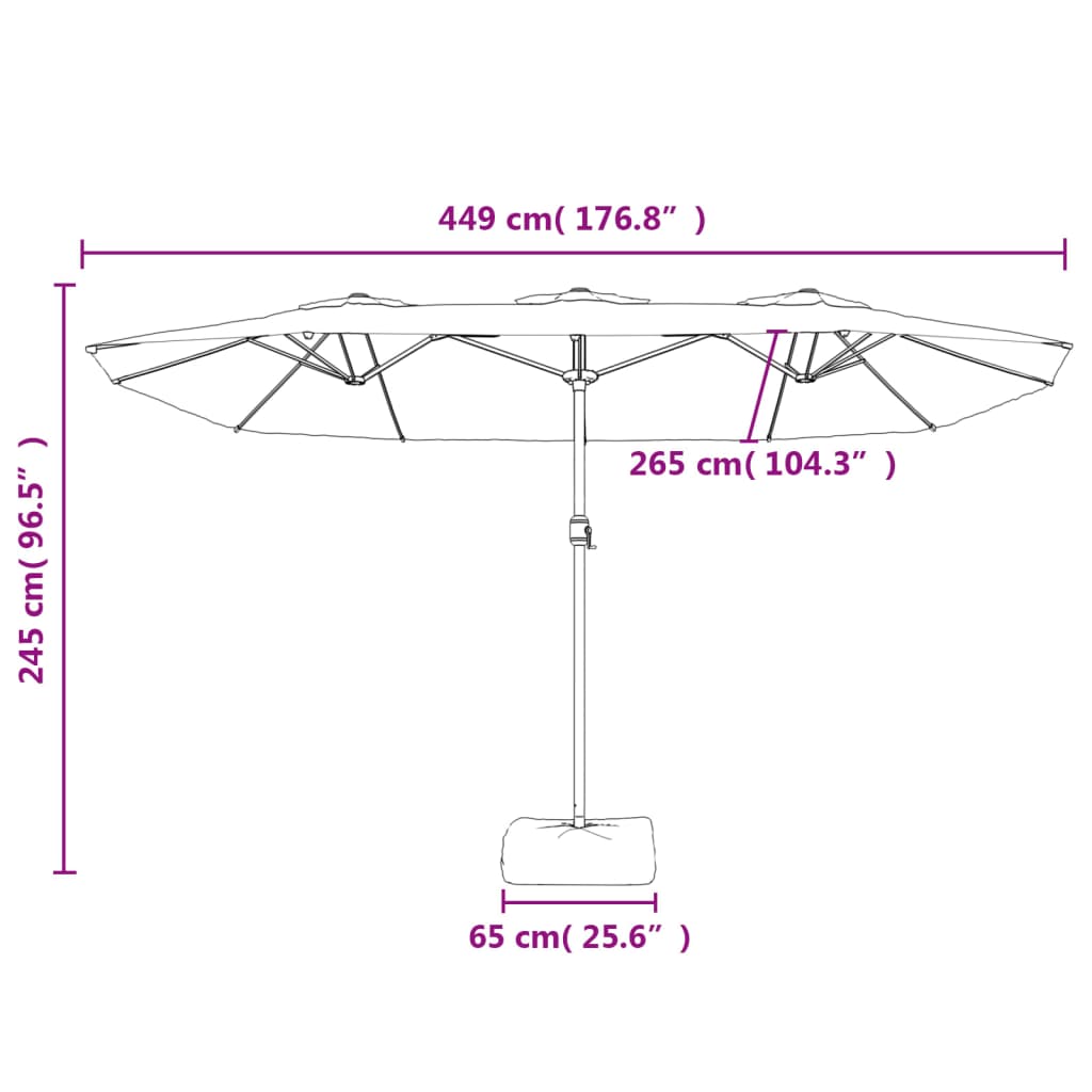 Dvostruki vrtni suncobran crni 449 x 265 cm