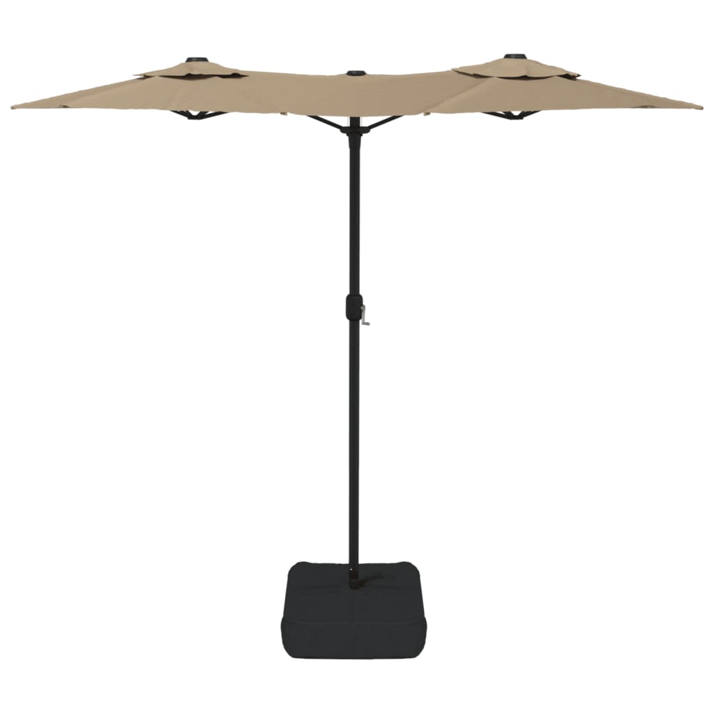 Dvostruki vrtni suncobran s LED svjetlima smeđesivi 316x145 cm